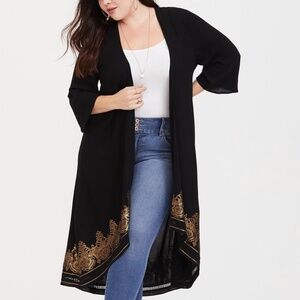 Torrid Black Kimono with Gold Accents